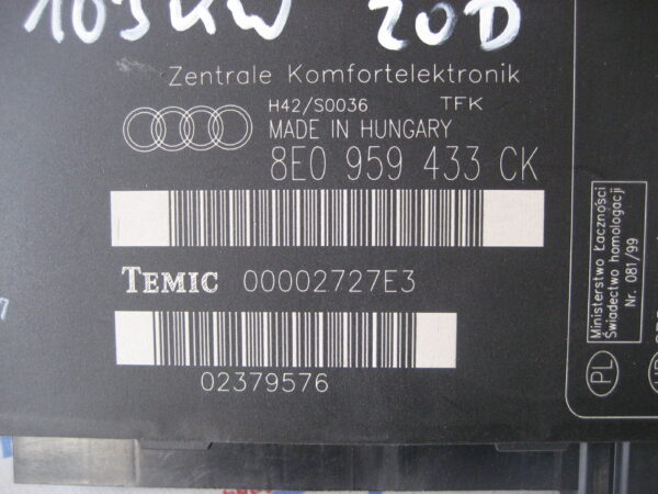 Audi A4 Avant 2007, 8E0959433CK Zentrale Komfortelektronik, Bordnetzsteuergerät – Bild 2